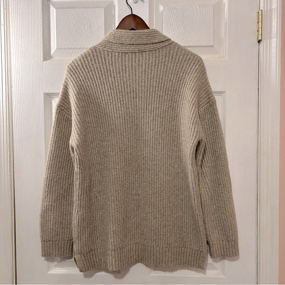 Talbots Sweater V-Neck Split Hem Women's Tan Size Medium Shawl Collar - Picture 2 of 7